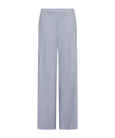 Marella Herringbone Linen And Viscose Palazzo Trousers - Light Blue