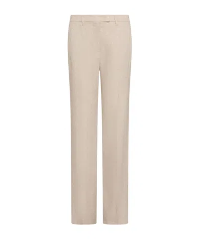 Marella Herringbone Stretch Linen-blend Trousers - Sand In Neutral