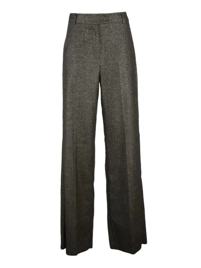 Marella High-waist Brown Trousers With Shimmering Texture In Gray
