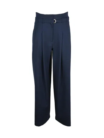 Marella High-waisted Palazzo Trousers With Pleated Front And Wide Leg In Blue