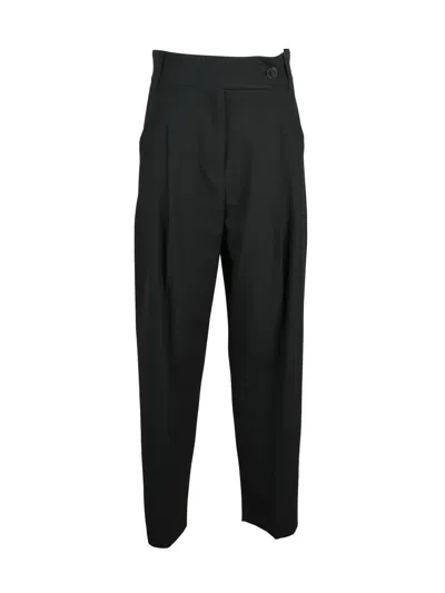 Marella High-waisted Trousers With Pleated Detail And Tapered Leg In Black