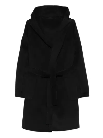 Marella Hooded Belted Coat In Black