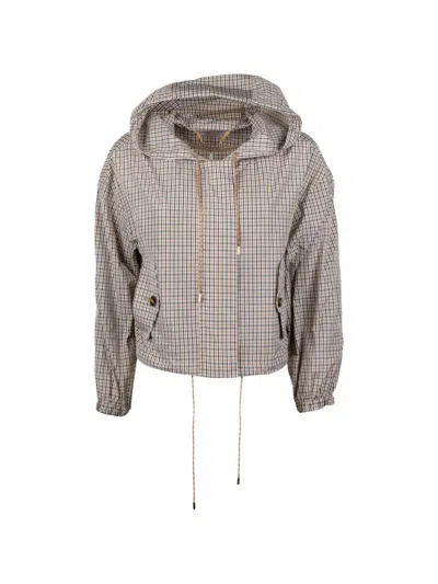 Marella Hooded Checked Jacket In Gray