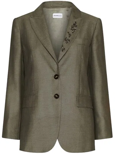 Marella Fluid Twill Jacket With Crystal Detail In Brown