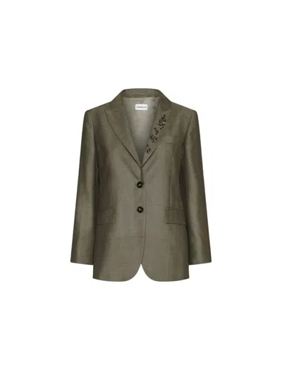 Marella Fluid Twill Jacket With Crystal Detail In Brown