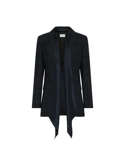 Marella Mlldritto Windowpane Check Satin Scarf Blazer In Blue