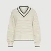 Marella Striped V-neck Sweater In White