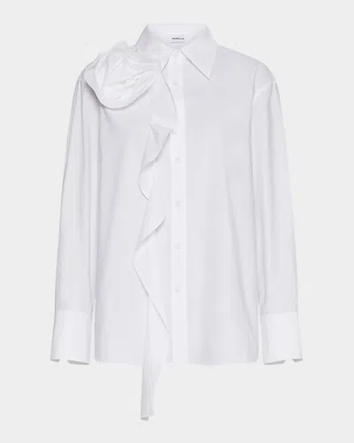 Marella Ketch Rosette Ruffled Poplin Shirt In White