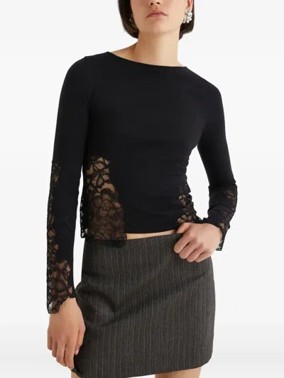 Marella Lace-insert Long-sleeve Sweater In Black
