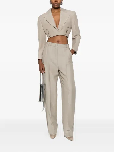 Marella Lace-up Cropped Blazer In Gray
