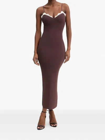 Marella Lace-trim Ribbed Midi Dress In Brown