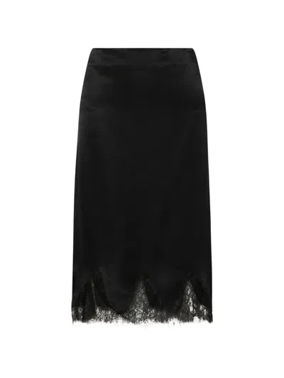 Marella Lace-trim Satin Midi Skirt In Black
