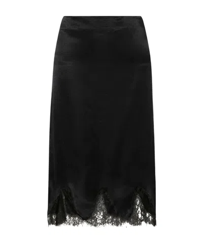 Marella Lace-trimmed Satin Midi Skirt In Black