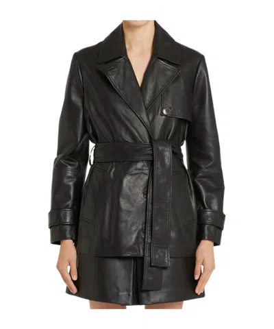 Marella Lace-up Lapel Leather Jacket In Black