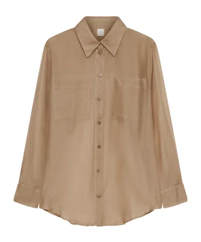 Marella Lapel Long Sleeve Shirt In Brown