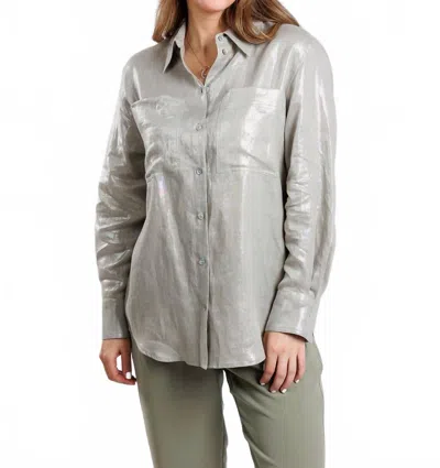 Marella Larix Laminated Linen Blouse In Light Grey