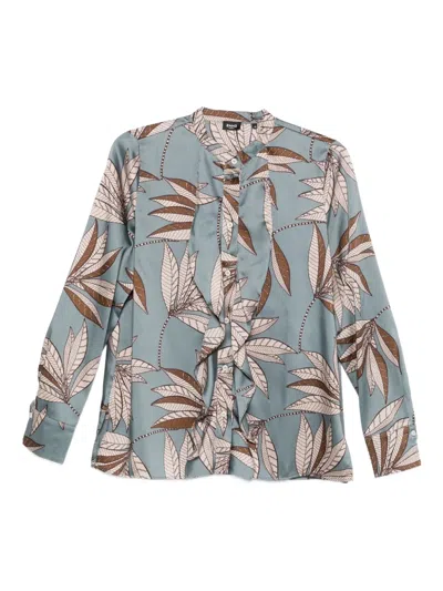 Marella Leaf-print Ruffled Shirt In Gray