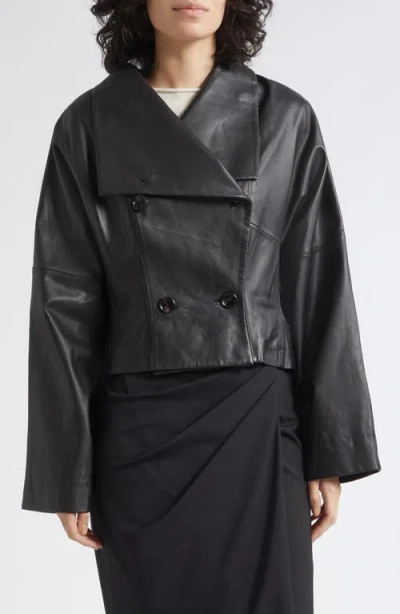 Marella Leather Double Breasted Jacket In Black