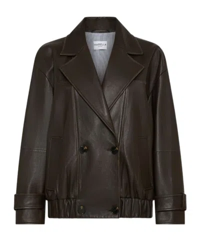 Marella Leather Pea Coat In Brown