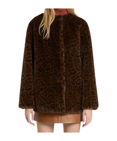Marella Leopard-print Long-sleeve Faux Fur Coat In Brown