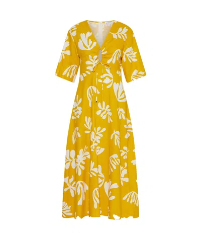 MARELLA LINEN AND VISCOSE DRESS - YELLOW