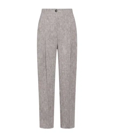 Marella Linen Barrel-leg Trousers In Gray