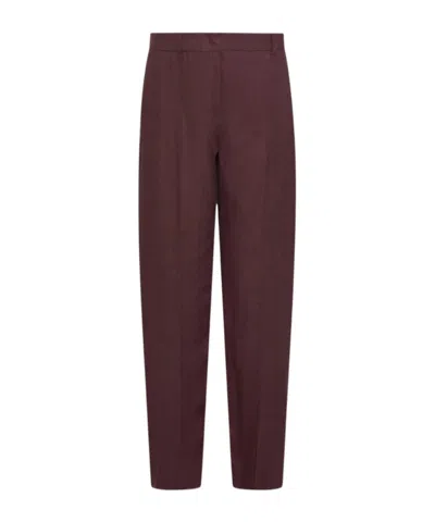 Marella Linen Canvas Chino Trousers In Brown