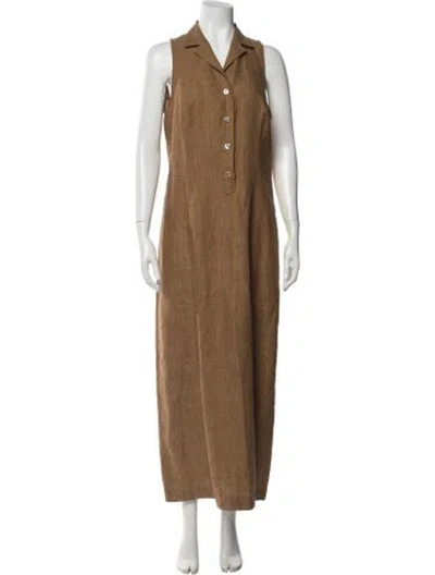 Pre-owned Marella Linen Long Dress In Brown