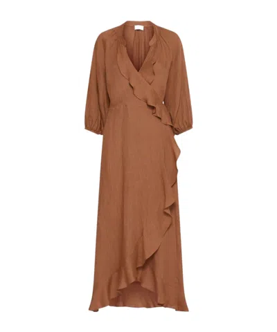 Marella Linen Midi Wrap Dress In Black