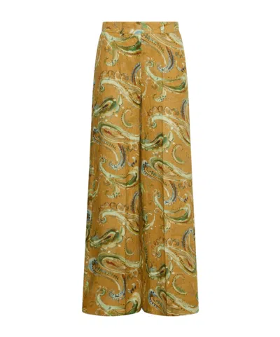 Marella Linen Palazzo Trousers In Brown