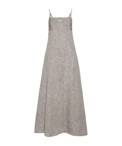 Marella Long Linen Dress In Gray