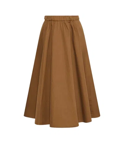 Marella Long Loose Khaki Skirt In Brown