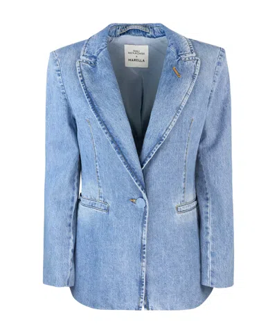 Marella Long-sleeved Denim Coat In Blue