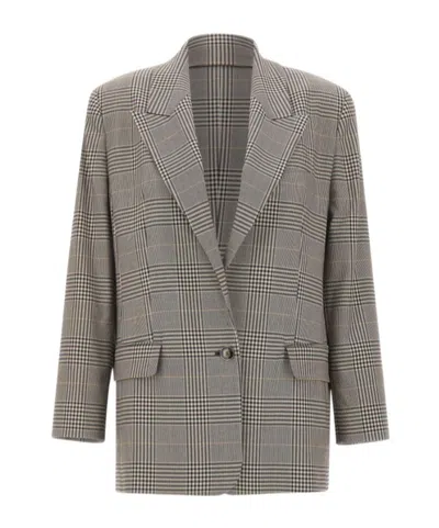 Marella Prince Of Wales Check Blazer In Gray