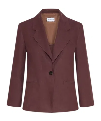 Marella Single-breasted Linen Blazer In Brown