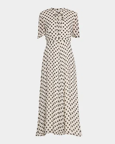 Marella Lorenza Tie-neck Polka Dot Maxi Shirtdress In White Spotted