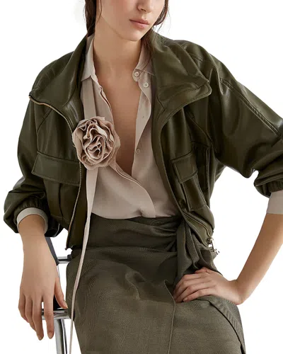 Marella Loretta Faux Leather Jacket In Green