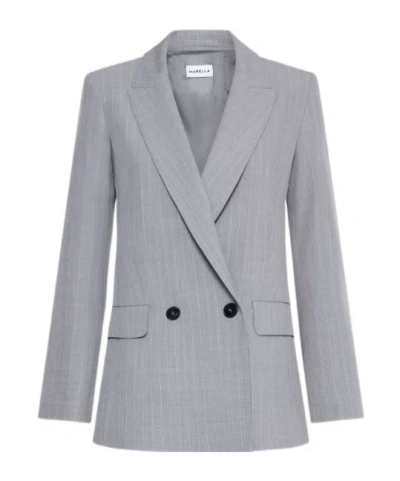 Marella Malfilé-look Stretch Canvas Blazer In Gray