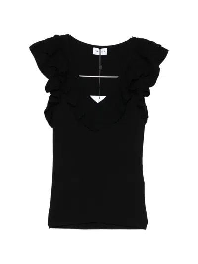 Marella Matassa Ruffled V-neck Top In Black