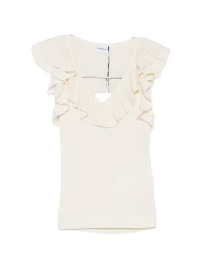 Marella Matassa Ruffled V-neck Top In Neutral