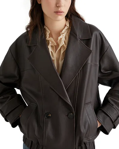 Marella Matras Brown Leather Jacket In Black