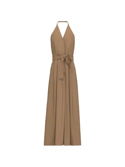 Marella Maxi Belted Halterneck Dress In Brown