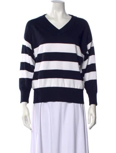 Pre-owned Marella Merino Wool Striped Sweater In Blue
