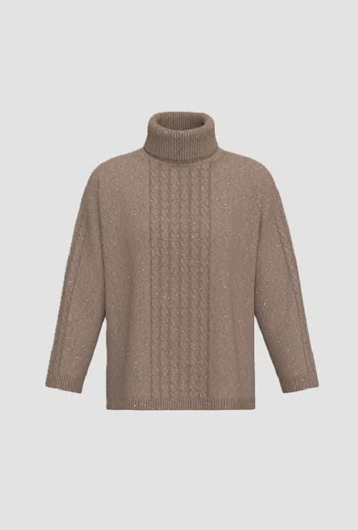 Marella Mesh Wool Blend With Sequin Woman Turtleneck In Brown