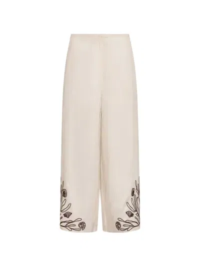 Marella Mlldolce Embroidered Linen Trousers In Black