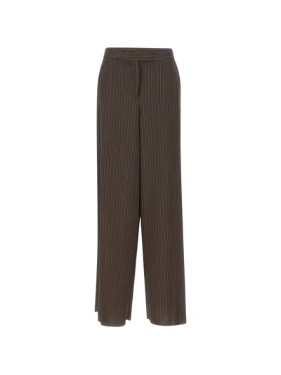 Marella Mllmaggio Pinstripe High-waist Wide-leg Cropped Pants In Brown