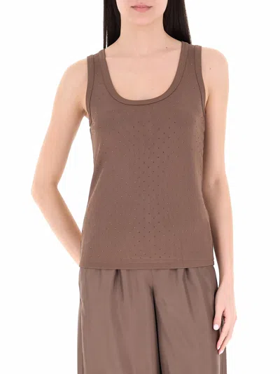 Marella Jersey Vest Top With Micro-rhinestone Detail In Brown