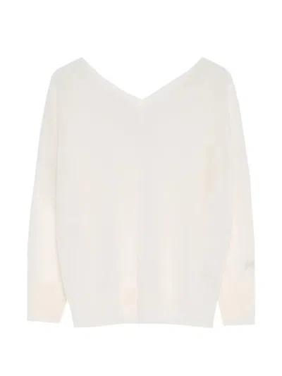 Marella Long-sleeved V-neck Knitwear In White