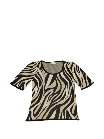 Marella Mlsdattero Animal-pattern Short-sleeve Knitted T-shirt In Black