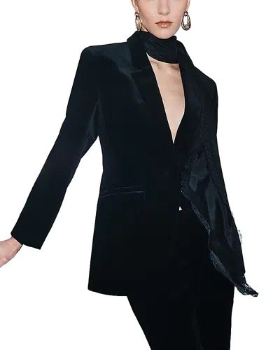 Marella Mlselica Velvet Blazer And Scarf In Black